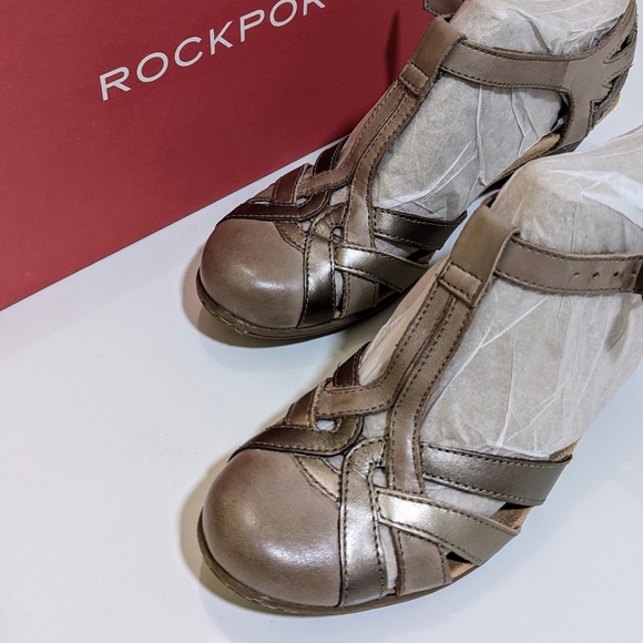 Rockport Cobb Hill Aubrey Khaki Multi Color. Leather Wedge heel. Women's Size 5. - Picture 5 of 14